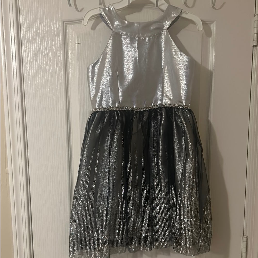 Emily West Silver and Black Kids Formal Dress